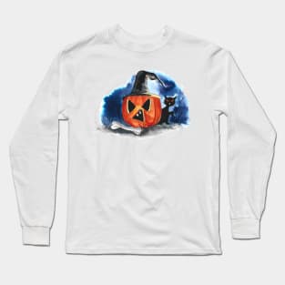 Pumpkin Cemetery Watercolor Long Sleeve T-Shirt